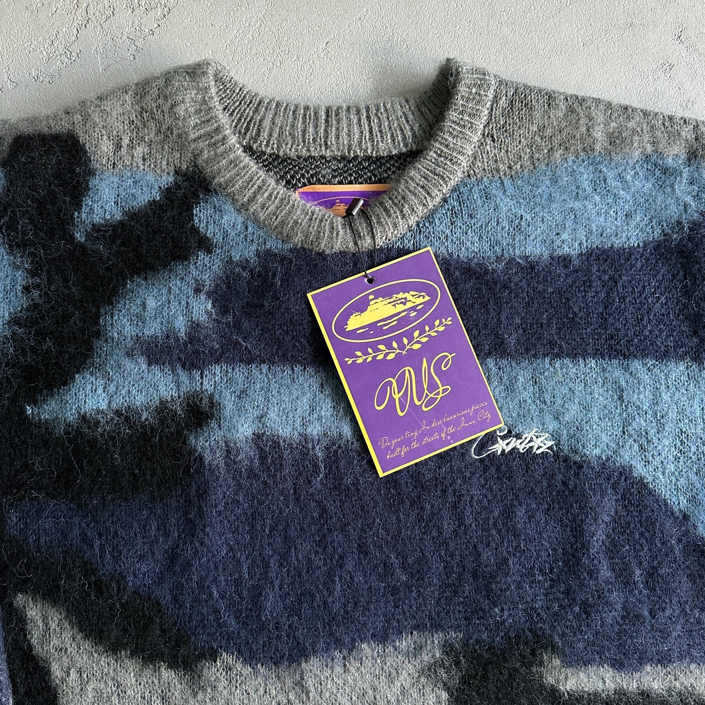 Corteiz Mohair kmit sweater deep ocean camo