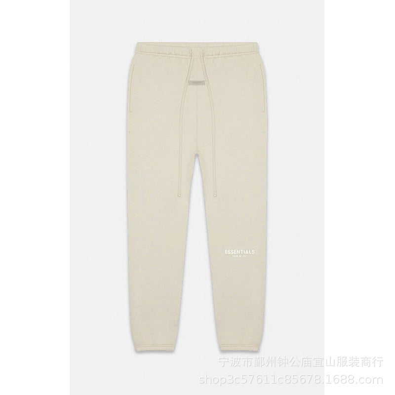 2022SS Flannel Pants White Flocked Print ESSENTIALS Cross Border Sweatpants